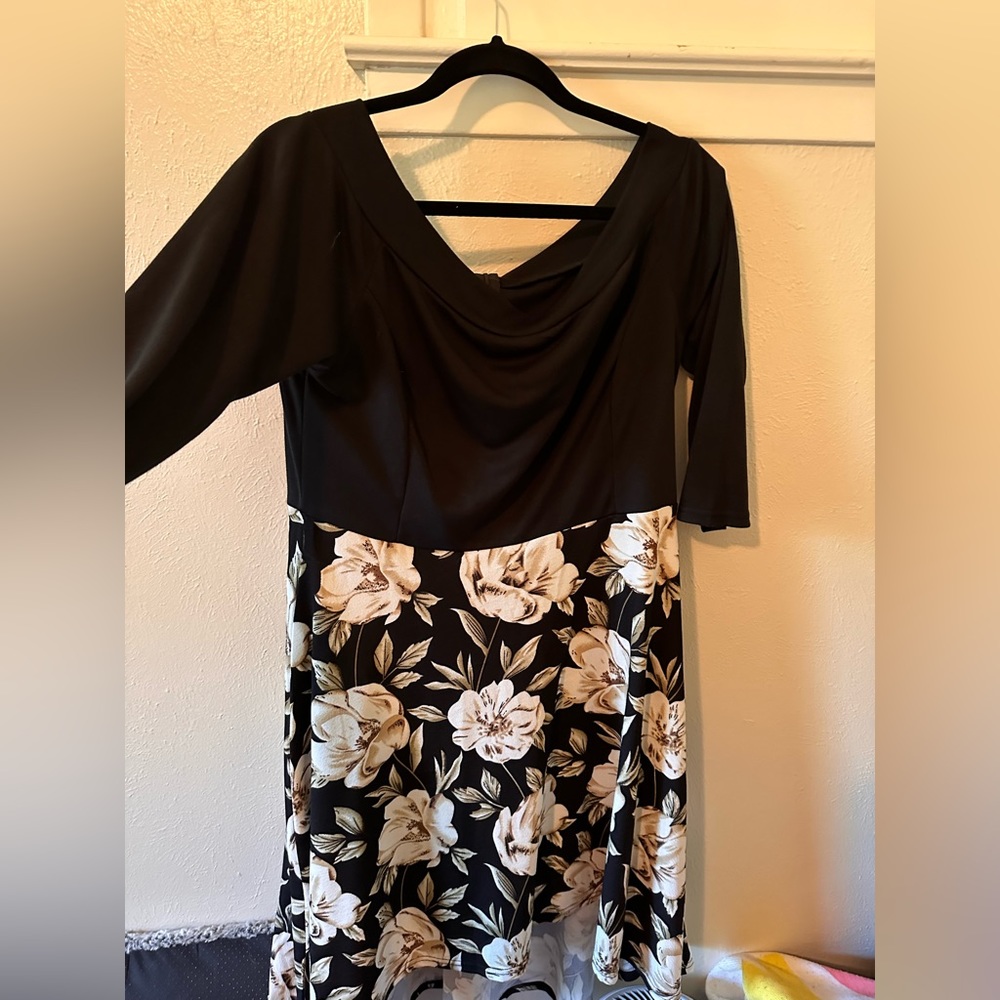 Black and floral high low dress